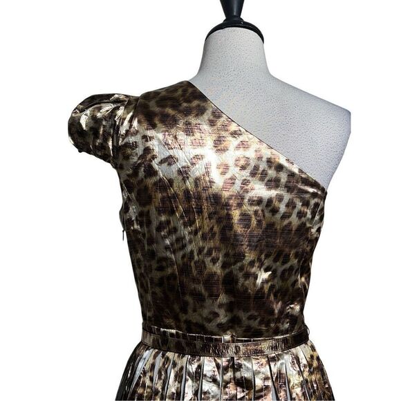 ST. JOHN Couture NWT Leopard Print One Shoulder Metallic Cocktail Dress Size 6 - Picture 6 of 14